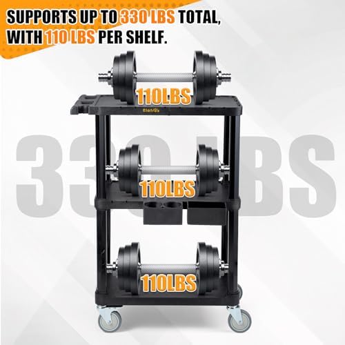 ELAFROS 3-Tier Heavy Duty Flat Top Rolling Utility Cart, 27.5 x 18.25 in - Image 6