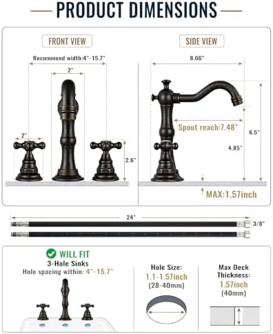 gotonovo Bathroom Faucet 3 Hole Vintage, Oil Rubbed Bronze, H C Label - Image 6