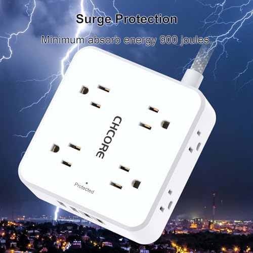 Surge Protector Power Strip - CHCORE 6Ft Braided Extension Cord with 8 Outlets with 4 USB (2 USB C) Charging Ports, Flat Plug Multi Plug Outlet Extender Charging Station for Home Office, ETL, White - Image 6