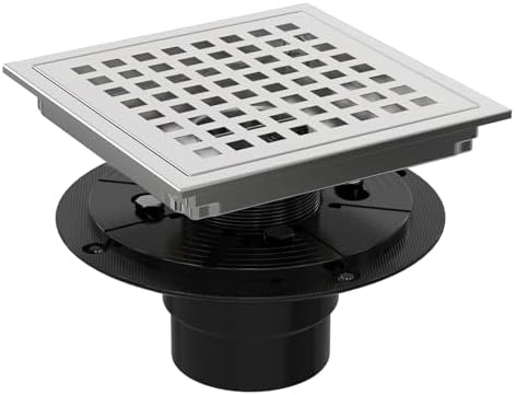 6" Square Shower Drain with Flange, Brushed Nickel, Grate Removable by HeaOrld