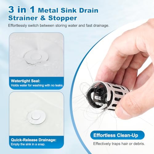 Hibbent Universal Bathroom Sink Drain Strainer, 3 in 1 Pop Up Stopper - Image 6