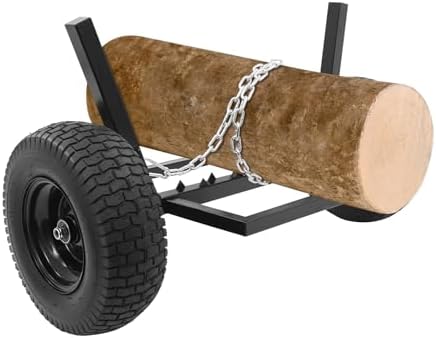 ATV Log Skidding Arch, 24" Dia Steel Log Dolly, 1500lbs Capacity Log Dolly Skidding Holder with Chain and 16" Pneumatic Tires for Farm, Commercial Wood Transport (Black, 1600lbs Capacity) by Unknown