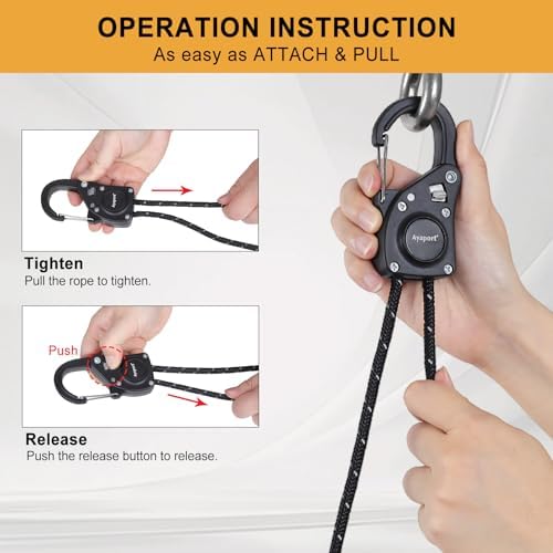 Ayaport Rope Tie Down Ratchet with Carabiner Clip 1/4" x 12', 4pcs - Image 2