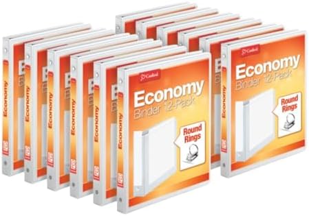 Cardinal 0.5 Inch 3 Ring Binders, White, 12 Pack, Round Ring Binder, Holds 125 Sheets, PVC Free, Customizable Covers, 2 Pocket View Binders for Office and School Organization by TOPSProducts