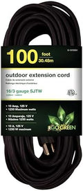 Go Green Power 16/3 100ft Black Outdoor Extension Cord - Heavy Duty, Moisture Resistant, 10 Amps, 1250 Watts - Perfect for Tools & Equipment - G-13700BK by PowerByGoGreen