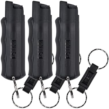 Sabre Pepper Spray with Quick Release Keychain for Self Defense – Multi Pack Max Strength OC with UV Marking Dye, Twist Lock Safety, Finger Grip, 10‑Sec. Spray, 14‑ft Range, Made in USA, 0.54 fl oz by SABRE