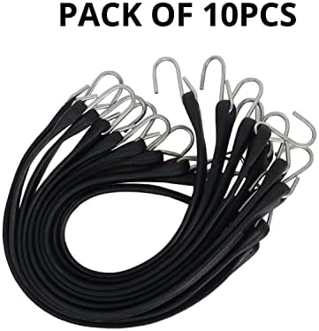 Bungee Strap Cords with Hooks 21”-10PACK Heavy Duty Rubber Tarp Straps with Crimped S Hooks for Securing Truck, Cargo, Tarps in Extreme Weather, 1.5X Max Stretch & 185 LBS Max Load Capacity - Image 5