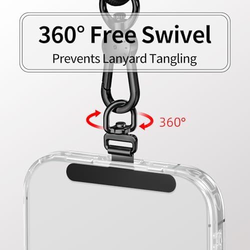 saxsion Phone Tether Tab & Lanyard Tab, 360° Swivel Clip - Ultra Thin Stainless Steel Universal Patch for All Phone Cases - Image 4