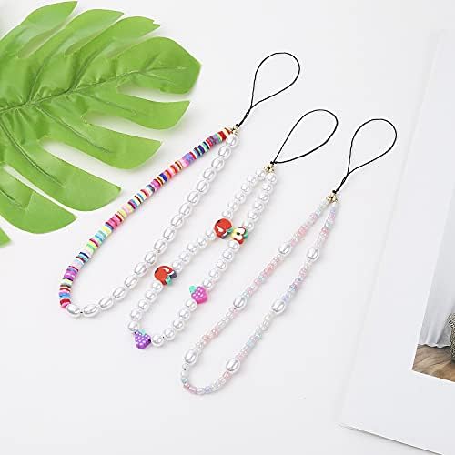 6PCS Beaded Phone Charms Strap Fruit Star Faux Pearl Rainbow Beads Phone Chains Beaded Lanyard for Camera Key Wallet Valentines Day Gifts for Her Women - Image 7
