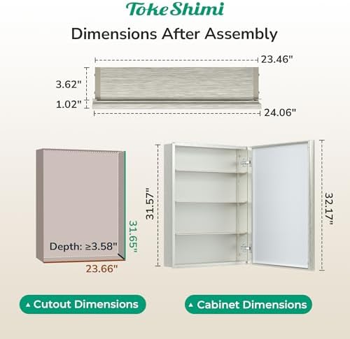 TokeShimi 24 x 32 Brushed Nickel Medicine Cabinet with Mirror, Assembly Required, Bathroom Mirror Medicine Cabinet Wall Mounted, Lightweight, Stepless Adjustable Shelves, Beveled Aluminum Frame - Image 2