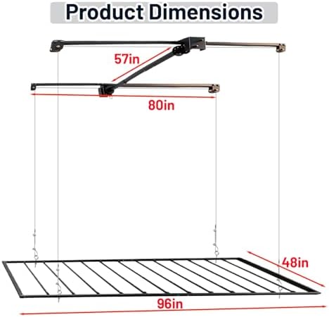 4×8 ft Heavy Duty Overhead Garage Storage Rack, 661 lbs Capacity with Safety Lock,Ceiling Mounted Storage Shelf, Steel Garage Ceiling Organizer for Garage, Basement, Warehouse (Black) - Image 2