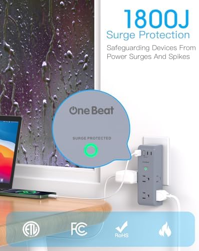 Surge Protector Outlet Extender, Multi Plug Wall Outlet, Rotating Plug,Grey - Image 5