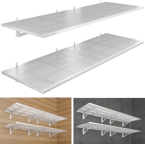 4-Pack 2x3ft Heavy Duty Garag e Wall Shelving, 1000 lbs Load Capacity, Garage Shelving Wall Mounted, Garage Storage Rack with Hooks, White by Yifro