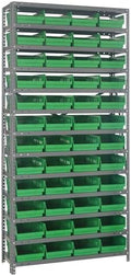 Quantum Storage Systems 1275-107GN Steel Shelving Unit with 4" Shelf Bins, 12" D x 36" W x 75" H, Green by QuantumStorageSystems