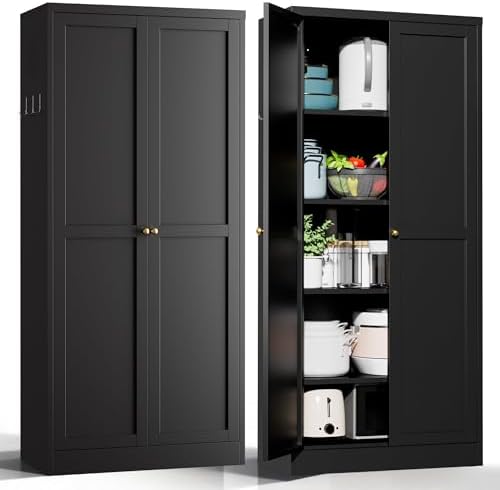 AQY Metal Pantry Cabinet, 61" Black Kitchen Storage Cabinet with Doors by AQY