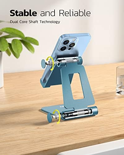 Nulaxy Full Aluminum Dual Folding Cell Phone Stand for Desk, Blue - Image 4