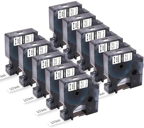 Freshworld 10-Pack 45013 Label Maker Tape Replace for DYMO D1 Label Tape S0720530,Black on White,Labeling Tape Ink Refill,1/2 Inch x 23 Ft,Compatible with Dymo LabelManager 160 210D 280 360D 260P 420P by Freshworld