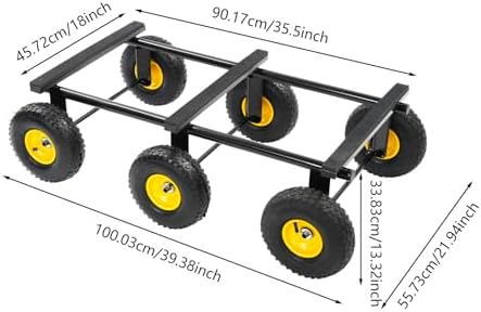 Heavy Duty Dolly 1200 lbs Capacity, 6-Wheel Foldable Utility Cart with 10" Inflatable Tires, Carbon Steel Platform Dolly for Moving Furniture, Equipment, Warehouse Use (Black) - Image 2