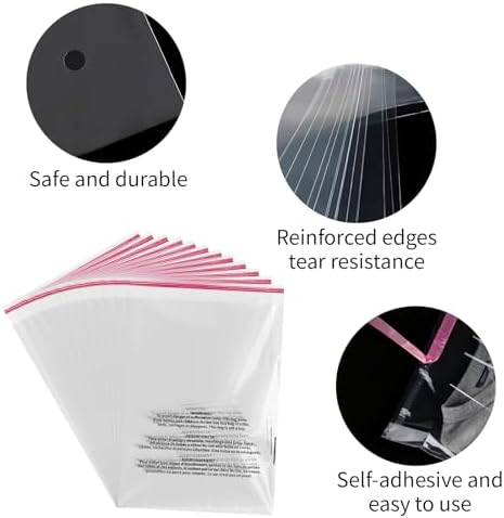 12x15" Self Seal Clear Poly Bags with Suffocation Warning, 100 Counts Resealable Cellophane Plastic Bags, Plastic Bag for Packaging, Party Favors, Clothes and Shipping - Image 6