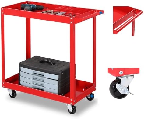 TUFFIOM 2 Tier Rolling Tool Cart, Industrial Service Cart on Wheels w/2 Brake,Heavy Duty Steel Utility Cart,Tool Organizer for Mechanic,Garage,Workshop,Warehouse & Repair Shop by TUFFIOM