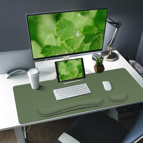 Bloss Keyboard and Mouse Wrist Rest + Leather Desk Mat, Desk Mat for Keyboard and Mouse, Desk Accessories for Women(35.4 x 15.7 Inch,Olive Green) - Image 2