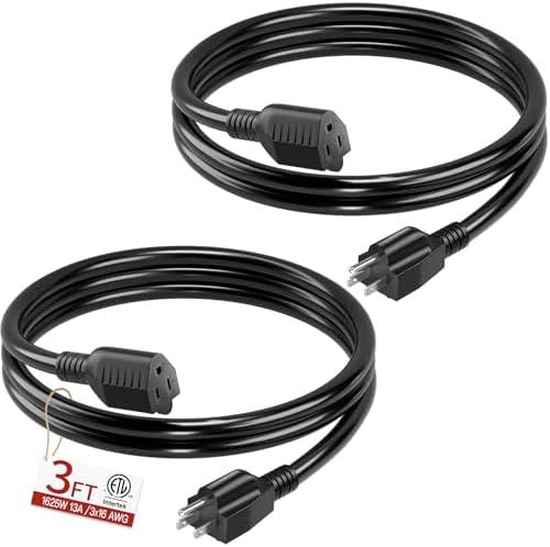 Skrizcable 16/3 Short Extension Cord 3FT 2Pack, Black Extension Cord Indoor by Skrizcable