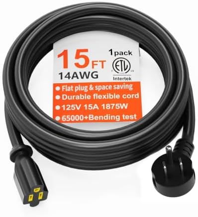 HUANCHAIN 14AWG 15FT Black Flat Plug Extension Cord, Indoor by huanchain