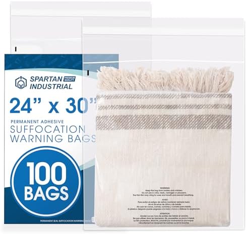 24" X 30" (100 Count) Self-Seal Clear Poly Bags With Suffocation Warning by SpartanIndustrial