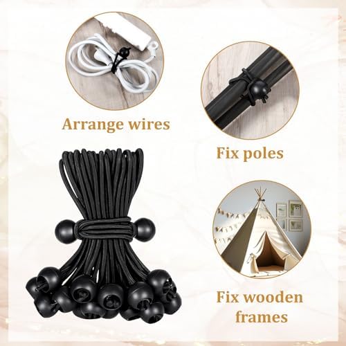 100 Pack Tarp Bungee Cords with Balls, 6 Inch Ball Bungee Cords Elastic Tarp Tie Downs Straps Heavy Duty Outdoor Canopy Tent Tie Downs for Camping, Travel, Luggage, Tent Poles with UV Resistant, Black - Image 2