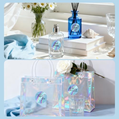 2 Inch Holographic Thermal Sticker Labels,Rainbow Glitter Finish, Water-Proof & Tear-Resistant Label, No Residue Removable Label for Price/Name Tag, Logo Design,Light Blue, (200Labels/Roll) - Image 5