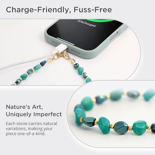 POSADINA Natural Stone Phone Charm, Beaded Healing Phone Wrist Strap, Handmade Cellphone Chain Lanyard with Tether Tab - Image 3