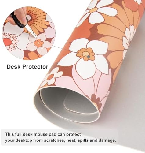 Faux Leather Large Mouse Pad, Office Desk Mat, 31.5"x15.7", Retro Flowers - Image 4