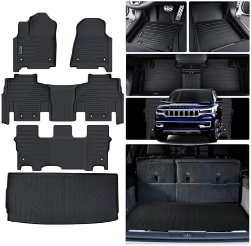 Floor Mats for Jeep Wagoneer 2022-2025 2026 (Only Filt 8 Seats Version(2 Row Bench Seats)-Non L) with Trunk Mat,TPE All Weather Protection 3 Rows Car Floor Liners with Cargo Liners by AltraVosAllWeatherCarMats