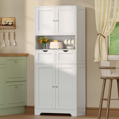 TEENFON Tall Bathroom Storage Cabinet with 4 Doors & 2 Adjustable Shelves - Image 5