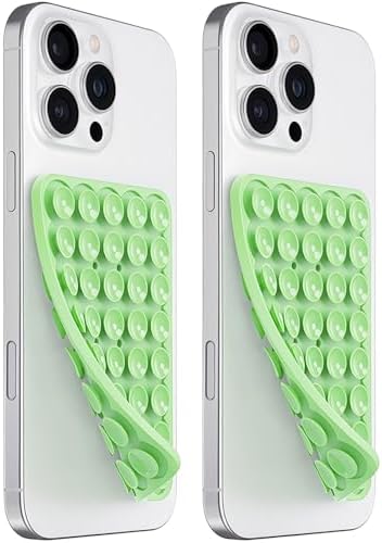 Anteel 2 Pack Silicone Suction Cup Phone Case Mount Double Sided, Hands-Free Silicon Phone Grip with Higher Suction Power for Selfies and Videos, Non Slip Phone Accessories (Light Green) by PKYAA