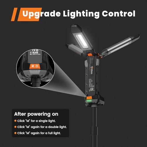 gogonova 2026 Rechargeable Work Light with Stand, 4 in 1 Cordless Camping Light, 700/1200/2200 Lumens, 4000/6500K Dimmable LED Work Lamp with Detachable Tripod（Grey） - Image 4