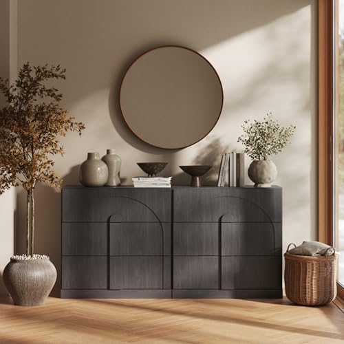 BELLEZE Set of 2 Bookcase with 3 Drawers, Modern Book Shelf with Wide Wooden Handle, 63" Wood Bookshelves for Living Room Office Entryway (Ebony) - Image 6