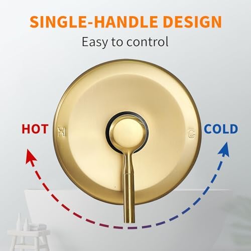 Tub Shower Faucet Set (Valve Included) with 6-Inch Rain Shower Head and Tub Spout Single-Handle Tub and Shower Trim Kit Brushed Gold - Image 5