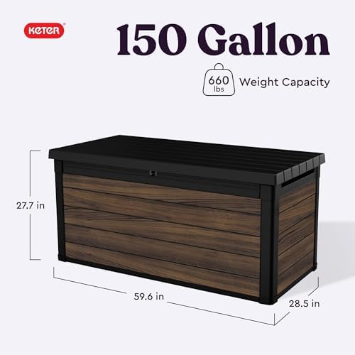 Keter Signature Collection 150 Gallon Resin Deck Box Organization and Storage for Patio Outdoor Cushions, Throw Pillows, Garden Tools and Pool Supplies, Rosewood - Image 2