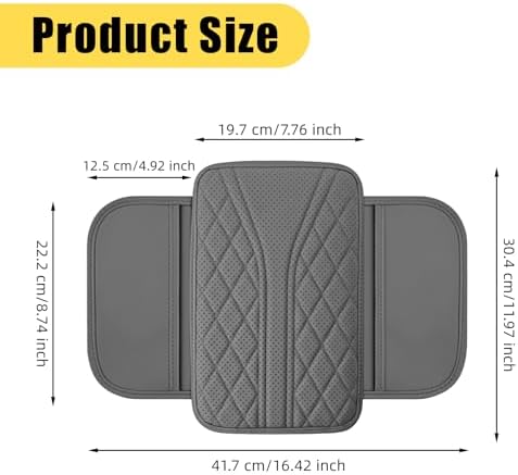 Car Center Console Cover with 2 Storage Bags, Leather Armrest Pad, Gray - Image 2