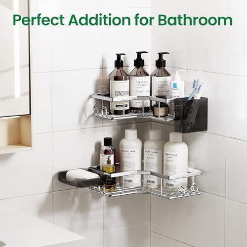 Adhesive Shower Caddy, 6 Pack Corner Bath Organizer, Rustproof Stainless Steel Shower Shelves with Large Capacity, No Drilling Shelves for Bathroom Storage, Home, Kitchen Decor (Silver). - Image 7