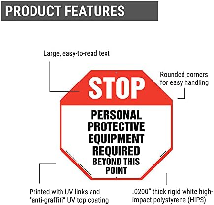 Stop: Personal Protective Equipment Required Sign, 12" x 12" Plastic with Rounded Corners and 5mm Mounting Holes in Each Corner for Indoor Use, J. J. Keller & Associates, Inc. (Pack of 2) - Image 2