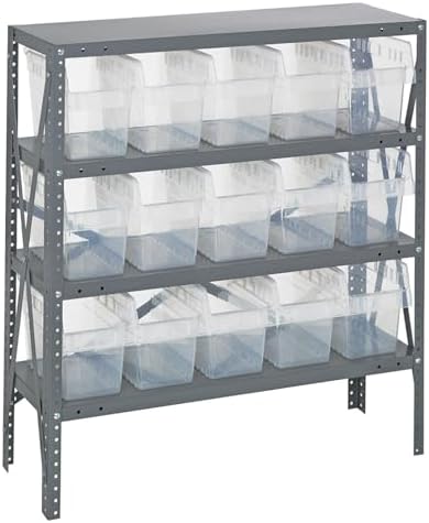 Quantum Storage Systems 1239-SB802CL Solid Heavy Duty 4 Shelves 15 Store-MAX Clear Bins 39" H x 36" W x 12" D by QuantumStorageSystems