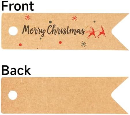 G2PLUS Small Merry Christmas Tags - 100Pcs Deer Kraft Paper Gift Tags with String for Gift Wrapping, Goodies Bags, Christmas Holiday Party Favors(2.8''x0.8'') - Image 2