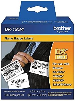 Brother Genuine DK-1234 Die-Cut Adhesive Name Badge White Paper Labels for Brother QL Label Printers, 2.3" x 3.4" (60mm x 86mm), 260 Labels per Roll, DK1234 - Image 2