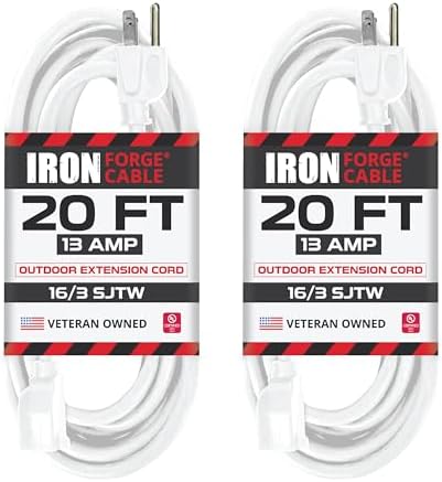 Iron Forge Cable 16 Gauge Heavy Duty White Extension Cord, 20 Ft - SJTW by IronForgeCable