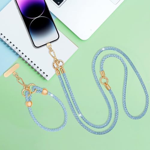Crystal Phone Strap Crossbody and Wrist Lanyard, Anti Theft Layered & Wrist Strap Cell Phone Neck for Women - Image 6