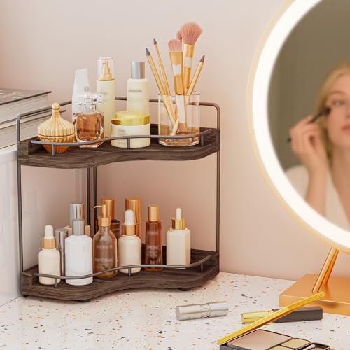 2-Tier Corner Bathroom Counter Organizer, Larger, Dark Brown - Image 2