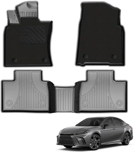 IKABEVEM Upgrade Floor Mats Fit for Toyota Camry (Include Hybrid) 2025+ 1st & 2nd Carbon Fiber Pattern Floor Liners & Black Fabric Front Carpets, 5-PC All Weather Anti-Slip Waterproof Mats by IKABEVEM