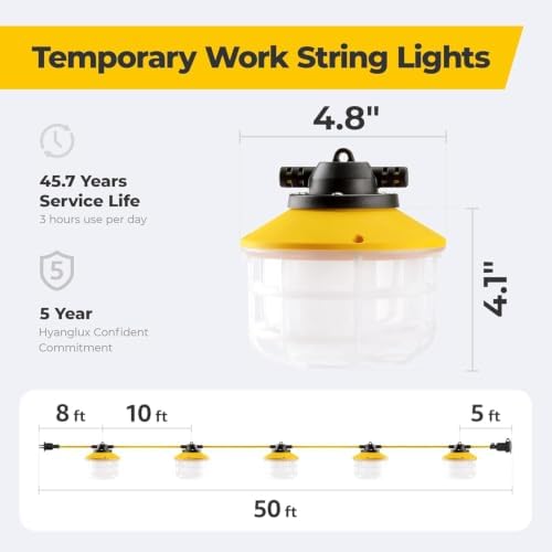 50FT 75W LED Construction String Lights, Temporary Work Lighting - Image 5
